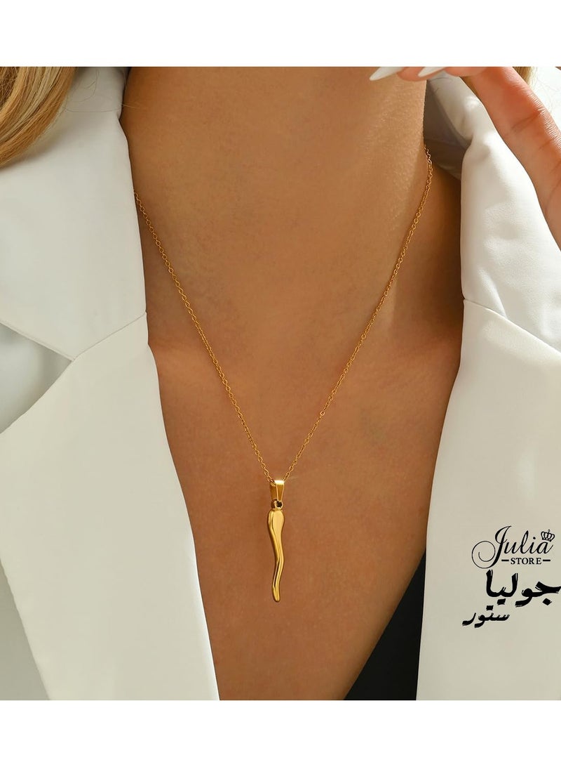 Julia Store 18K Gold Plated Stainless Steel Lucky Trendy Luxury Celebrity Chili Symbol Of Hot Love Cornicello Italian Horn Pepper Necklace Charm Pendant Jewelry Gift For Women Girls Men - Image 3