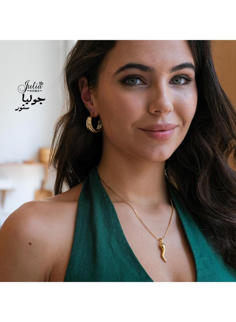Julia Store 18K Gold Plated Stainless Steel Lucky Trendy Luxury Celebrity Chili Symbol Of Hot Love Cornicello Italian Horn Pepper Necklace Charm Pendant Jewelry Gift For Women Girls Men - Image 4