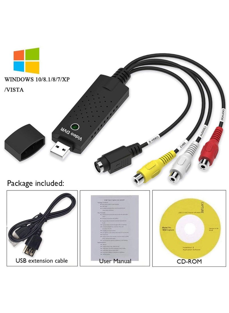 Video Capture Card USB 2.0 Audio Device Old VHS Mini DV Hi8 DVD VCR To Digital Converter for Mac PC Support Windows 2000/10/8/7/Vista/XP/Android  - Image 2