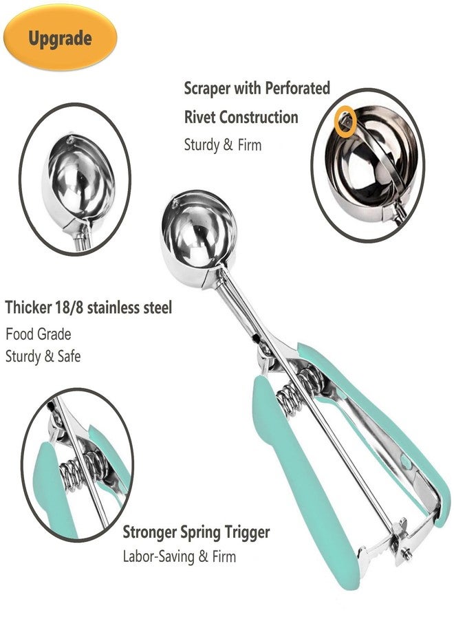 LLESCA Cookie Scoop Set, 3Pcs Ice Cream Scoop, Cookie Scoops for Baking Set of 3, 18/8 Stainless Steel Cookie Scooper for Baking, Ice Cream Scooper with Trigger Release, Mint Soft Grip Cookie Dough Scoop - Image 4