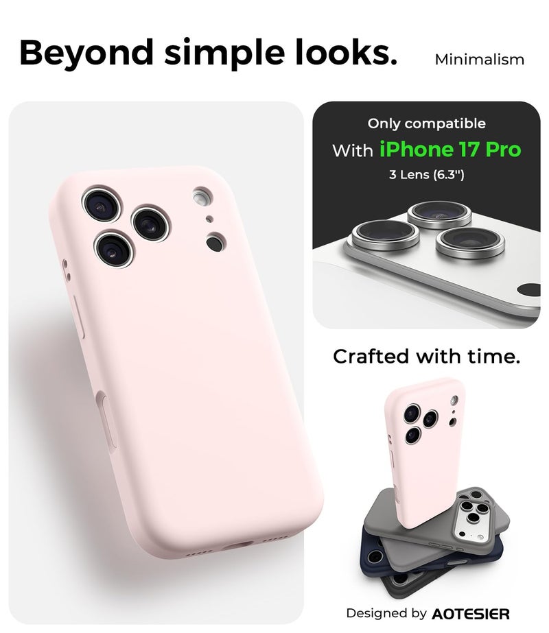 AOTESIER Compatible with iPhone 17 Pro Case, Silicone Upgrade [Full Camera Protection][Integrated Camera Control Button] Shockproof Protective 17 Pro Phone Case with Anti-Scratch Lining, Chalk Pink - Image 5