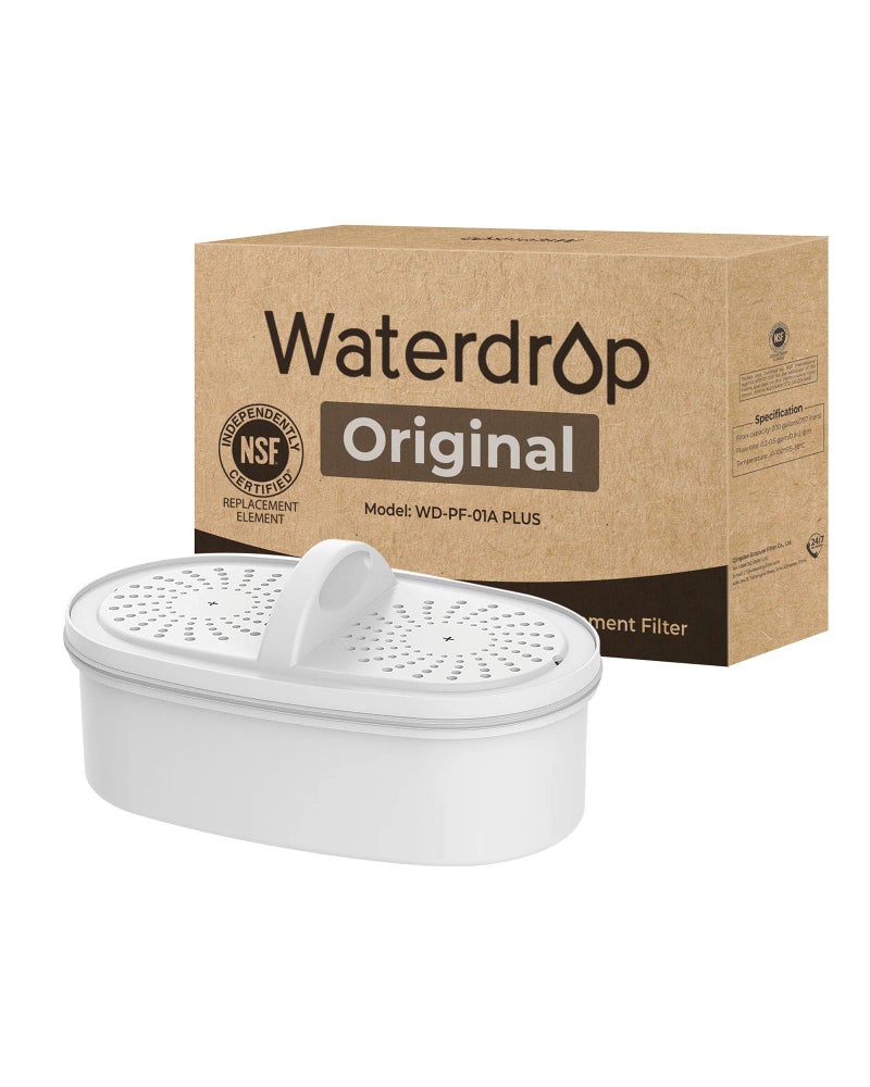Waterdrop [Original] Waterdrop WD-PF-01A Plus NSF Certified Replacement Filter for Waterdrop Pitcher and Dispenser Filtration System, Reduces Lead, PFAS, PFOA/PFOS, Last Up to 2 Months or 200 Gallons (1 Pack) - Image 1