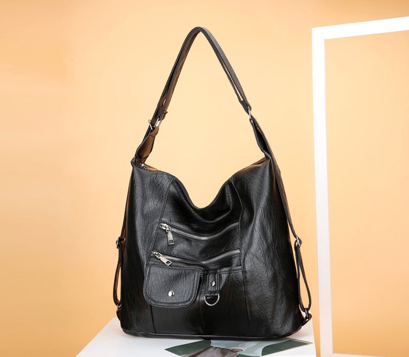 New PU Womens Fashion Backpack Retro Casual 3-in-1 Black