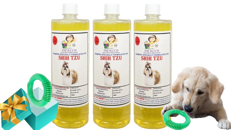 swacch Shampoo | Puppy Safe Shampoo | PH Balanced | Shih Tzu Dog Shampoo 1 Litre Pack of 3 Lemon + | O PVC Ring Rubber Chew Toy | Teething Chew Toy I Dental Teething I Durable I Combo Pack - Image 1