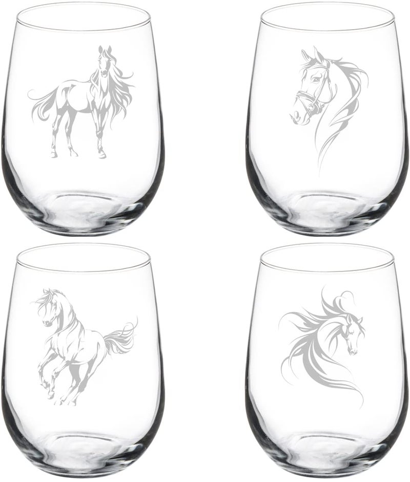 MIP Set of 4 Wine Glass Gift Goblet FANCY Horse Collection 17 oz Stemless