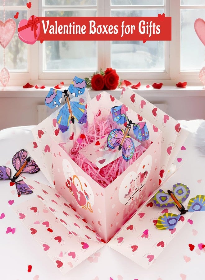 FVNPIHAM Pink Explosion Gift Box, 4pcs Flying Butterfly Surprise Gift Box Valentines with 4 Colorful Butterfly Red Heart Confetti, DIY Exploding Surprise Gift Box for Valentine's Day Gifts Wrapping - Image 5
