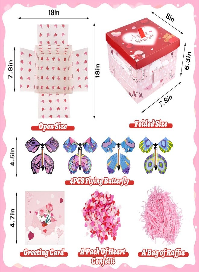 FVNPIHAM Pink Explosion Gift Box, 4pcs Flying Butterfly Surprise Gift Box Valentines with 4 Colorful Butterfly Red Heart Confetti, DIY Exploding Surprise Gift Box for Valentine's Day Gifts Wrapping - Image 2