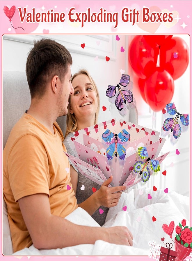 FVNPIHAM Pink Explosion Gift Box, 4pcs Flying Butterfly Surprise Gift Box Valentines with 4 Colorful Butterfly Red Heart Confetti, DIY Exploding Surprise Gift Box for Valentine's Day Gifts Wrapping - Image 4