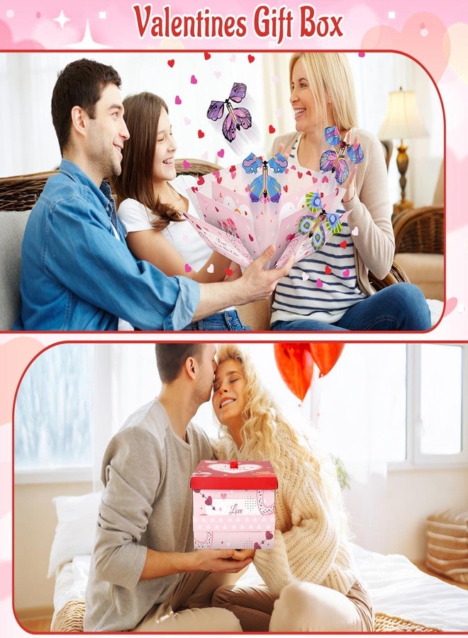 FVNPIHAM Pink Explosion Gift Box, 4pcs Flying Butterfly Surprise Gift Box Valentines with 4 Colorful Butterfly Red Heart Confetti, DIY Exploding Surprise Gift Box for Valentine's Day Gifts Wrapping - Image 3