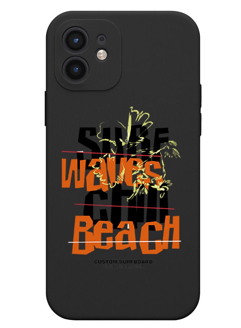 Theodor Protective Slim Fit Case Liquid Silicone Cover with Full Body Protection Anti-Scratch Shockproof Case For iPhone 12 Black  - Surf waves chill beach copy - Image 1