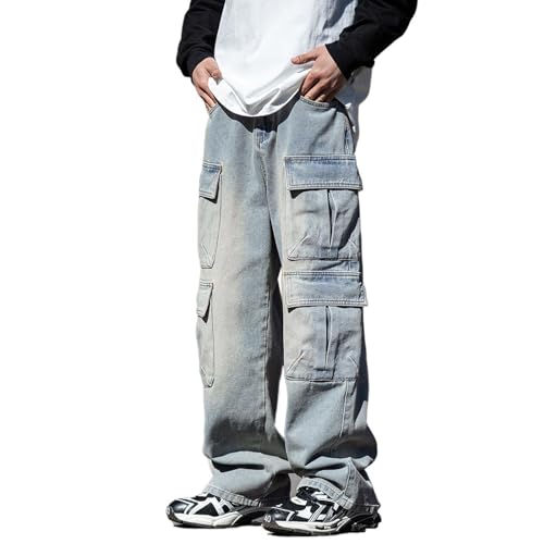 HBER Baggy Cargo Jeans Men Teen Boys Casual Loose Jeans Flap Pockets Y2k Denim Pants 90s Hip Hop Streetwear Blue - Image 1