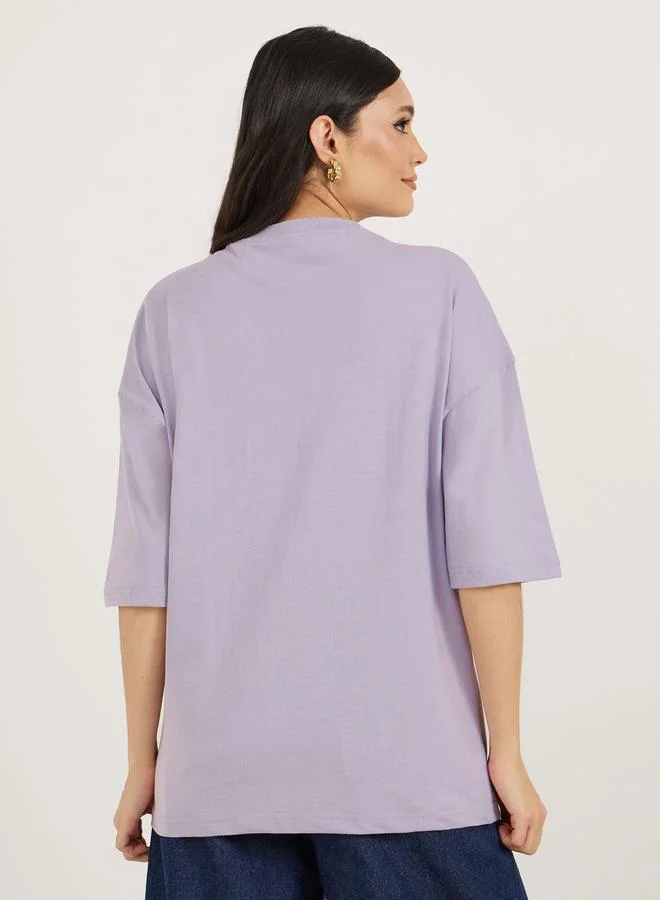 Styli Slogan Print Dropped Shoulder Oversized T-Shirt