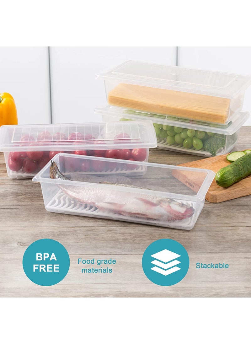 RYLAN Fridge Storage Boxes Pack of 4 Food Storage Container, Fridge Organizer Case With Removable Drain Plate Stackable Freezer Storage Containers Keep Fresh For Storing Fish, Meat, Vegetables 1500 ML
