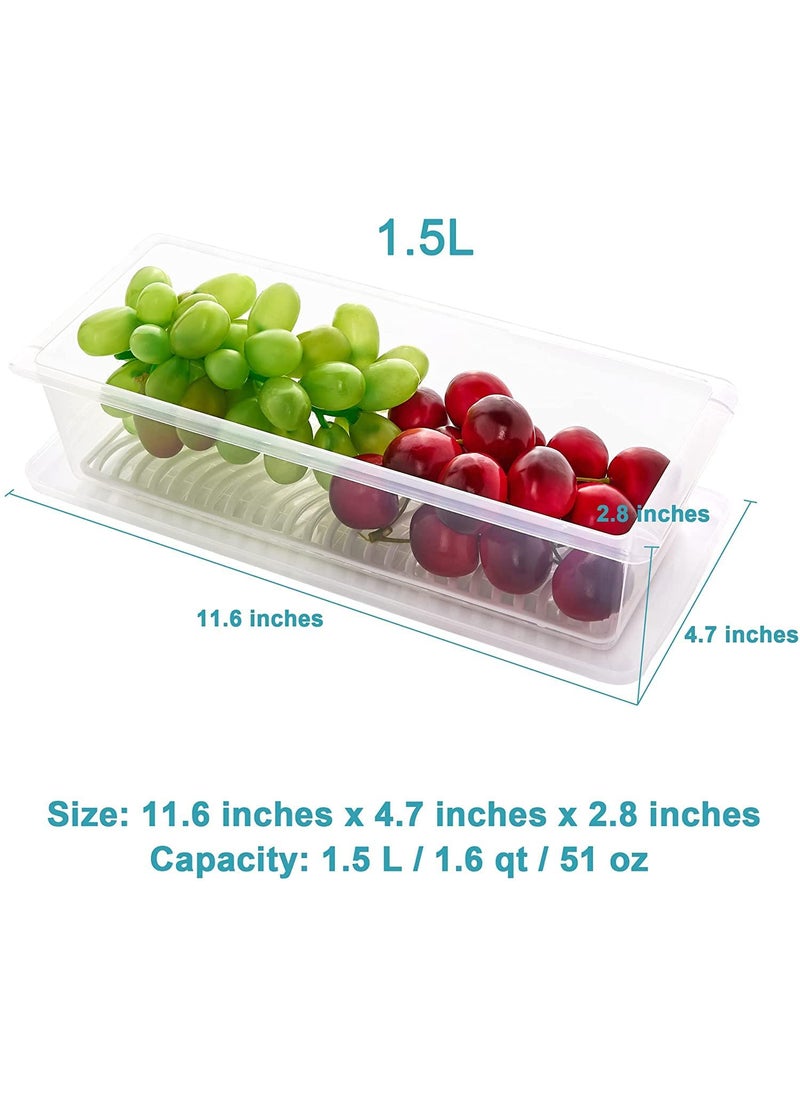 RYLAN Fridge Storage Boxes Pack of 4 Food Storage Container, Fridge Organizer Case With Removable Drain Plate Stackable Freezer Storage Containers Keep Fresh For Storing Fish, Meat, Vegetables 1500 ML