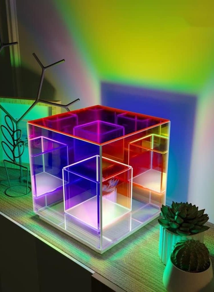 REBENUO 3D Geometric Shape Table Lamp with Remote Control LED Tabletop Decorative Lamp Colorful Acrylic Desk Lamp for Bedroom Office Product size 22 cm - Image 4