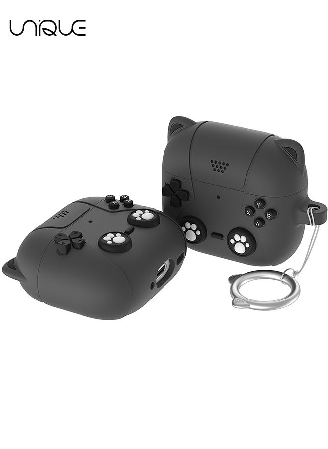 Unique For AirPods 4 Headphone Case - Cat Ear Shape Headphone Case, Black Case - With Cat Ear Shape Lanyard, Designed for AirPods 4 - Black  - Image 1