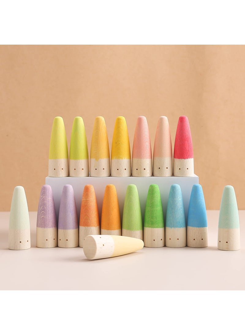SYOSI 18 PCS Rainbow Wooden Cone Peg Dolls for Boys Girls, Wooden Peg People Montessori Preschool Wood Rainbow Friend Educational Toys Learning Educational Toys for Unisex Over 36 Months - Image 1