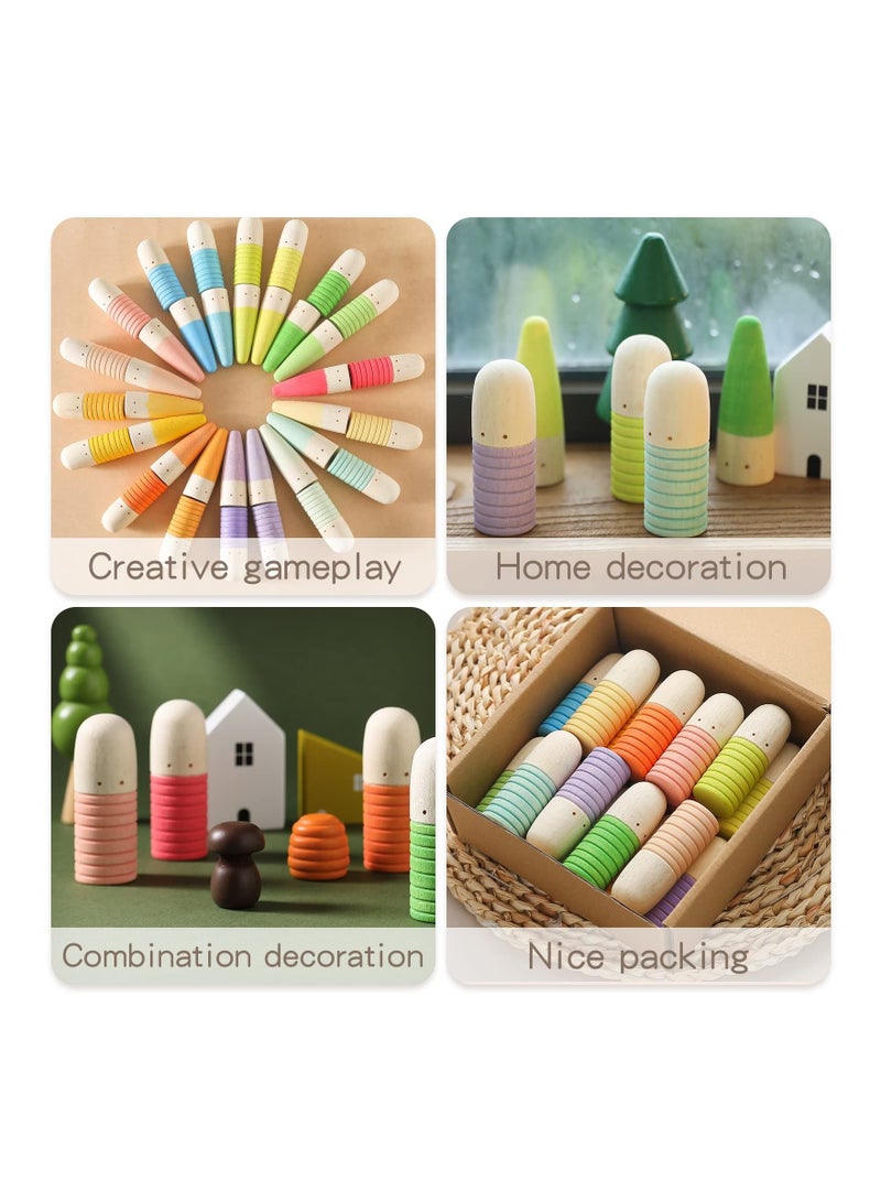 SYOSI 18 PCS Rainbow Wooden Cone Peg Dolls for Boys Girls, Wooden Peg People Montessori Preschool Wood Rainbow Friend Educational Toys Learning Educational Toys for Unisex Over 36 Months - Image 5