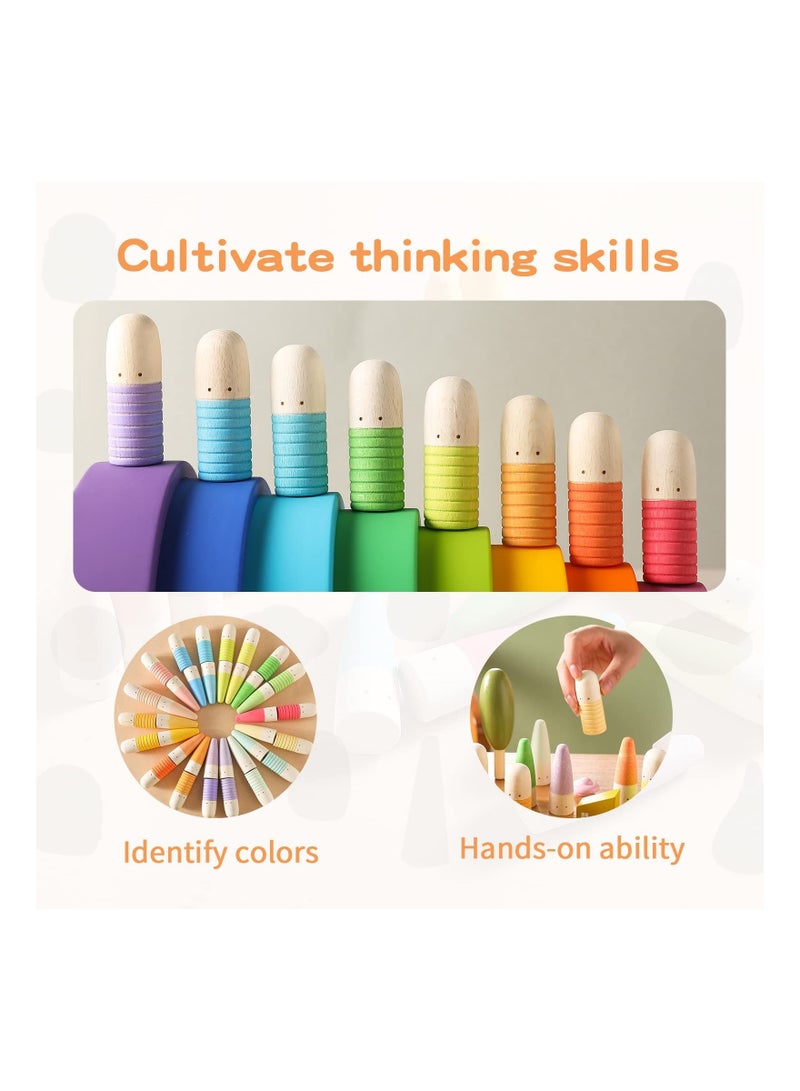 SYOSI 18 PCS Rainbow Wooden Cone Peg Dolls for Boys Girls, Wooden Peg People Montessori Preschool Wood Rainbow Friend Educational Toys Learning Educational Toys for Unisex Over 36 Months - Image 3