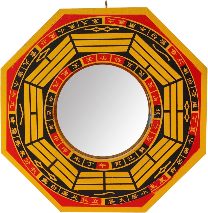 Feng Shui Bagua Mirror, Convex Wood Particle Board Metal Wall Hanging Decoration for Home Protection and Good Luck, 8 Inch Housewarming Gift - Image 1