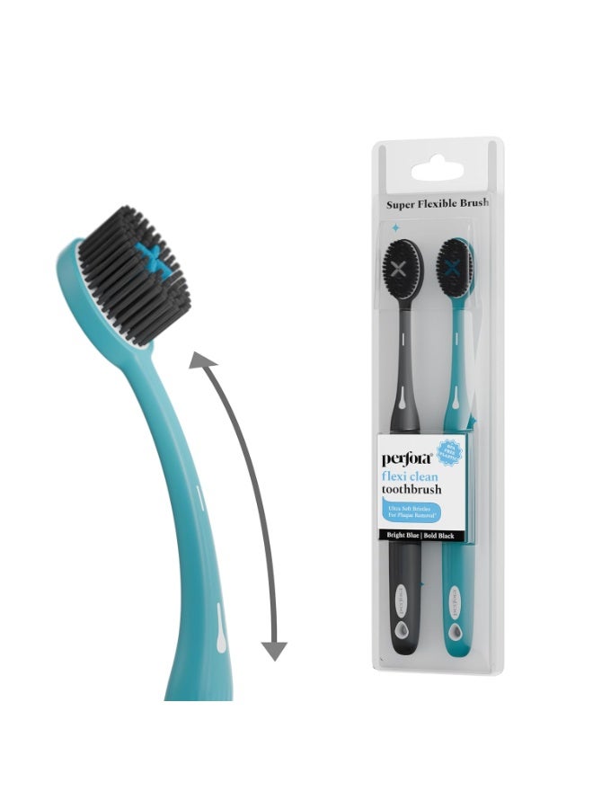 Perfora Flexi Toothbrush For Kids & Adults | With Charcoal Infused Bristles | Ulta Soft Bristles For Plaque Removal | Tooth Brush Set (Pack Of 2) - Image 1