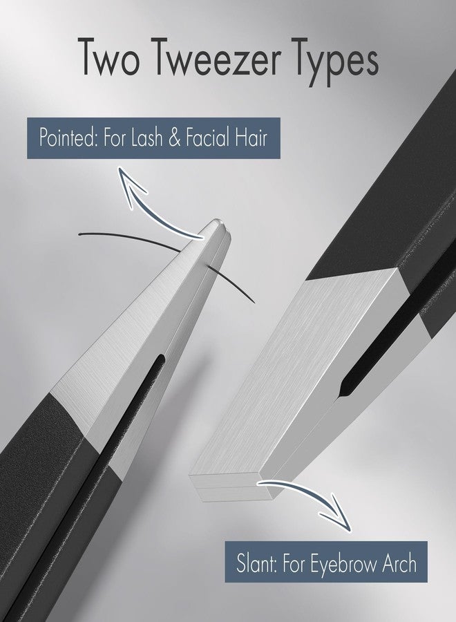 EZ2LIVE Tweezers for Women Facial Hair, Slant & Point Tip 2 Pack Eyebrow Tweezers for Men, Professional Tweezer Set Stainless Steel Precision Tweezers for Eyebrows, Splinter, Ingrown Hair Removal - Image 2