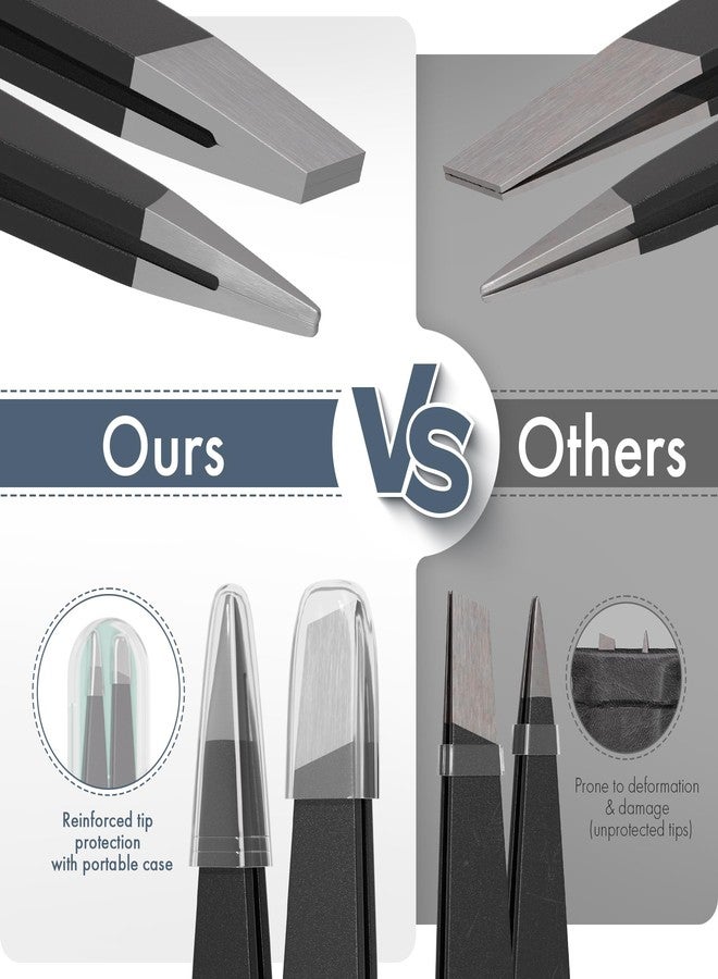 EZ2LIVE Tweezers for Women Facial Hair, Slant & Point Tip 2 Pack Eyebrow Tweezers for Men, Professional Tweezer Set Stainless Steel Precision Tweezers for Eyebrows, Splinter, Ingrown Hair Removal - Image 5