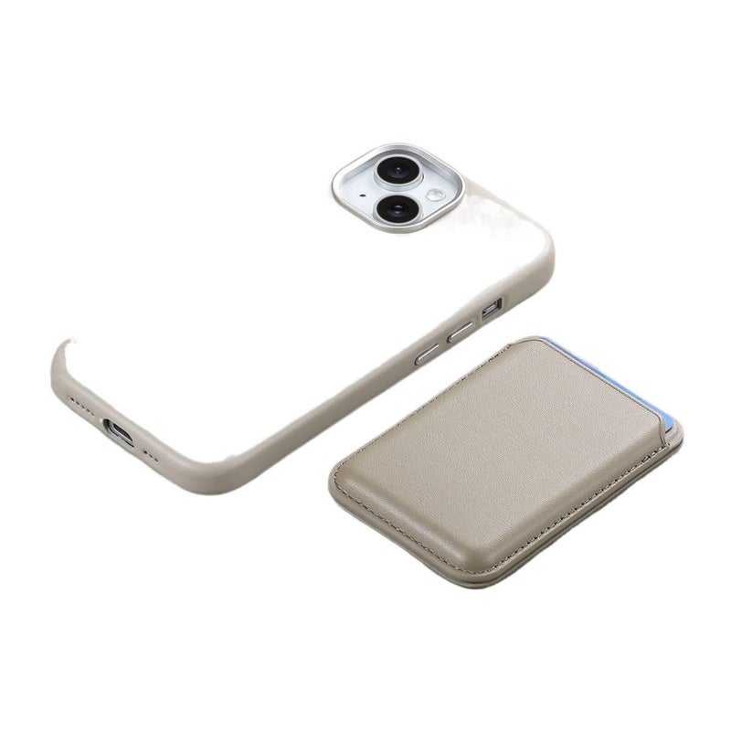 LS Leather Texture MagSafe Case for iPhone 16 / 16 Plus / 16 Pro / 16 Pro Max with Card Holder and Drop Protection plus Shockproof plus Kickstand plus Strong Magnetic in Titanium Grey - Image 1