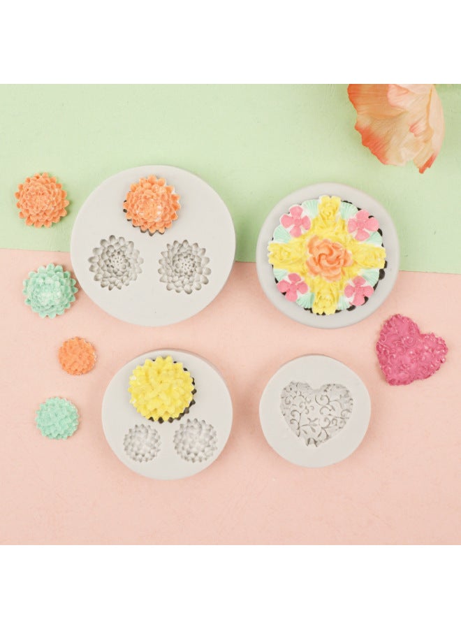 Large And Small Chrysanthemum Lotus Love Rose Flower Silicone Mold Epoxy Decoration DIY Clay Cake Accessories-Specifications:4#15-199 Gray - Image 5