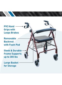 3W Healthcare Rollator Black Walker - Fully Integrated Mobility Support with Foldable Design and Four Wheels  - Image 2