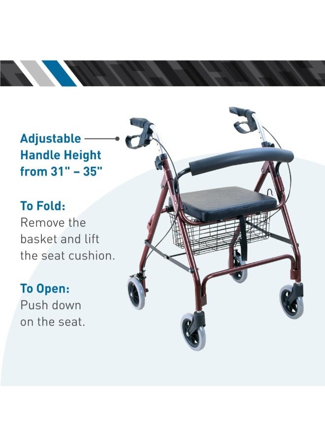 3W Healthcare - Rollator Black Walker - Fully Integrated Mobility Support with Foldable Design and Four Wheels - Image 1