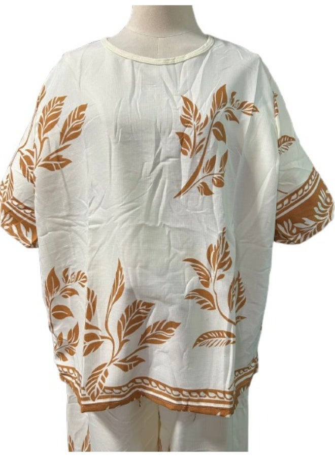 Women's Summer Lounge Wear Sets Free Size Wide Leg Trousers Casual Tracksuit Short Sleeve Tops and Palazzo Pants - Image 3