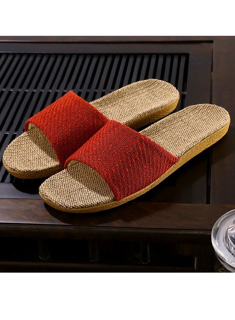 Loquat Flax Slippers Linen Slippers No Slip Indoor Slippers Open Toe  red 