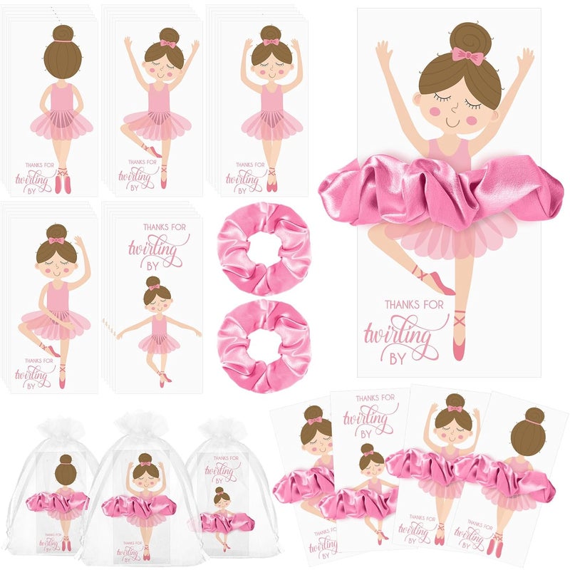 Yinkin 30 Sets Ballerina Party Favors for Girls Include 30 Hair Ties Scrunchies 30 Ballet Thank You Cards Dance Recital Gifts Ballerina Birthday Party Favors for GirlsPink