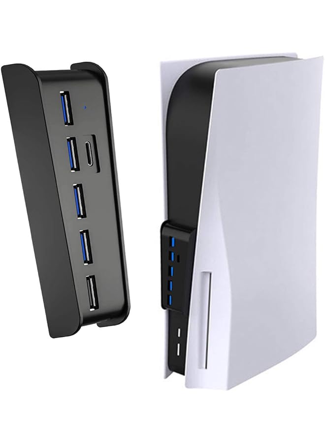 erorex Ps5 Usb Hub Ps5 Extension Usb Type C 3.1 High Speed Transmission Extender With 4 Usb Plus 1 Usb Charging Port Plus 1 Usb C Port Converter Splitter – Black - Image 1