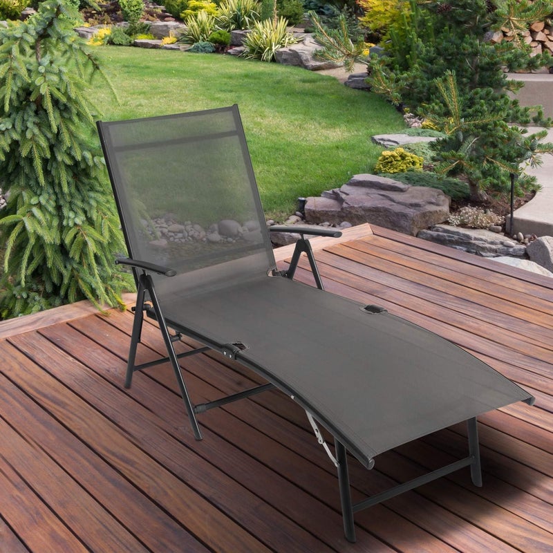 Harmony Home كرسي استرخاء خارجي هارموني هوم، كرسي شازلونج قابل للطي من تيكستلاين، كرسي استرخاء للشاطئ/الفناء/المسبح/التراس مع مسند ظهر قابل للتعديل بـ 7 وضعيات ومسند قدم قابل للطي (رمادي) - Image 2