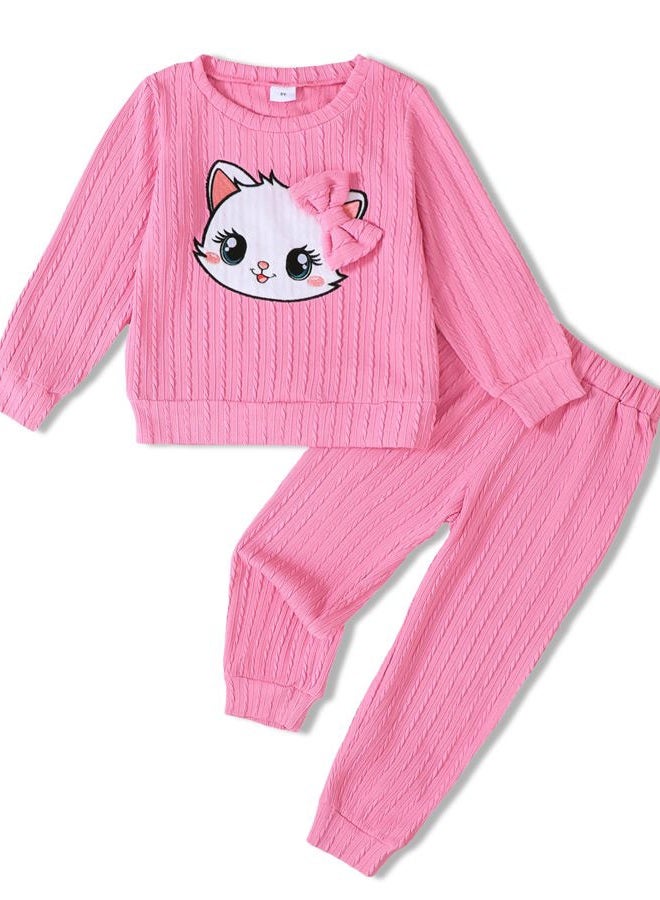Jecson Toddler Girl Fall Clothes: Soft Outfits Set Embroidered pattern Knit Top & Sweatpants 2Pcs Cute Winter Home Out 2-8Y, Rose Pink, 2 Years - Image 1
