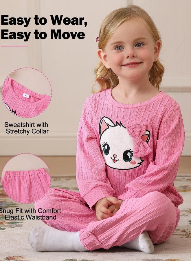 Jecson Toddler Girl Fall Clothes: Soft Outfits Set Embroidered pattern Knit Top & Sweatpants 2Pcs Cute Winter Home Out 2-8Y, Rose Pink, 2 Years - Image 3