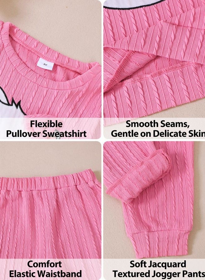 Jecson Toddler Girl Fall Clothes: Soft Outfits Set Embroidered pattern Knit Top & Sweatpants 2Pcs Cute Winter Home Out 2-8Y, Rose Pink, 2 Years - Image 5
