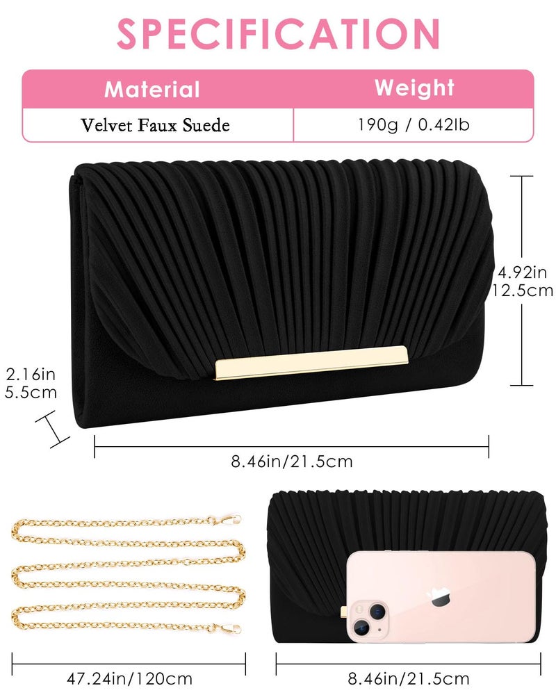 TINDTOP Clutch Purses for Women Evening Handbags for Formal Wedding Party Cocktail Prom Crossbody Shoulder Envelope Bag (Black) - Image 4