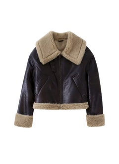 Double-Sided Short Jacket Casual Warm Womens Coat Brown