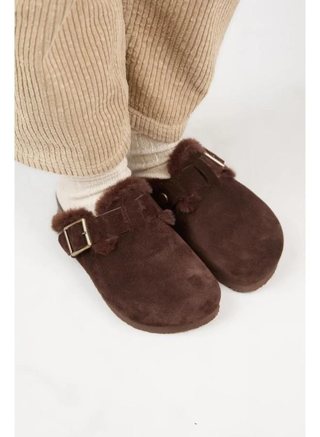 Manijero  Zeta 2 Furry Women's Genuine Leather Belt Strap Sabo Coffee Slippers. for Women | Best Price UAE