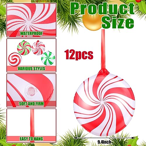 Liliful 12 Pcs Inflatable Christmas Candy Ornaments 9 Inch Christmas Hanging Large Candy Ornaments Plastic Double Sided Xmas Decor for Indoor Outdoor House Yard Xmas Party Porch Decoration - Image 3