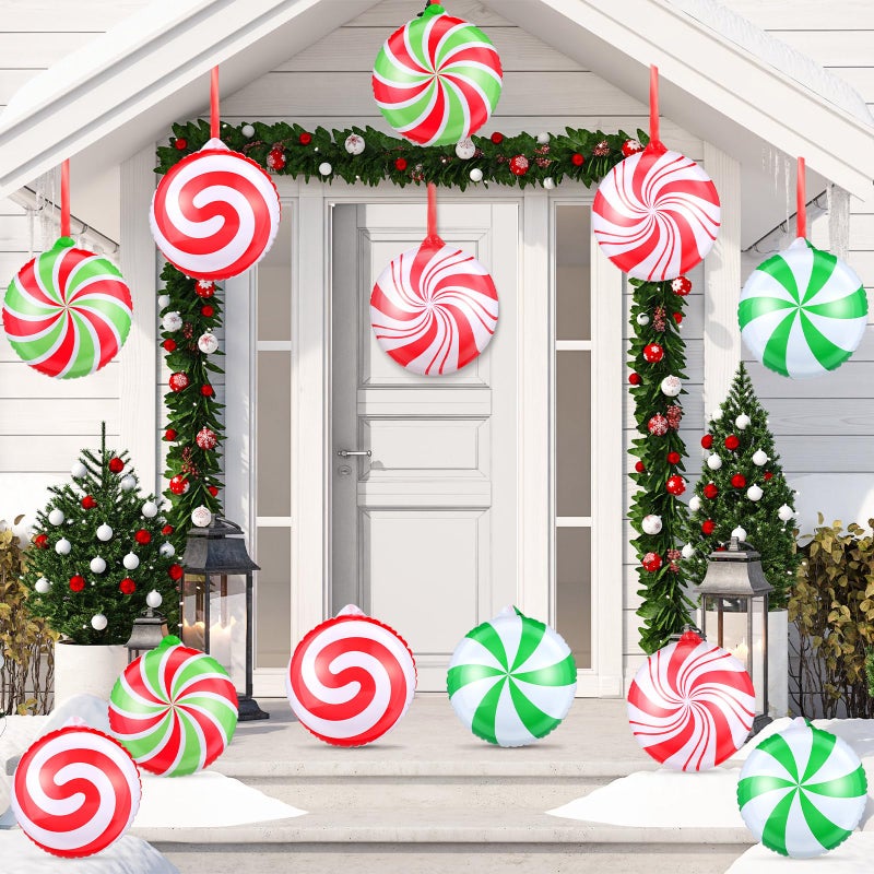 Liliful 12 Pcs Inflatable Christmas Candy Ornaments 9 Inch Christmas Hanging Large Candy Ornaments Plastic Double Sided Xmas Decor for Indoor Outdoor House Yard Xmas Party Porch Decoration - Image 2