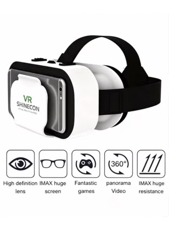 VR SHINECON VR Box 3D Glasses with Bluetooth Remote Control, VR Headset Compatible with iPhone & Android Phones 4.7-6.53 Inch, Immersive Virtual Reality for Movies, Games & Video - White - Image 2