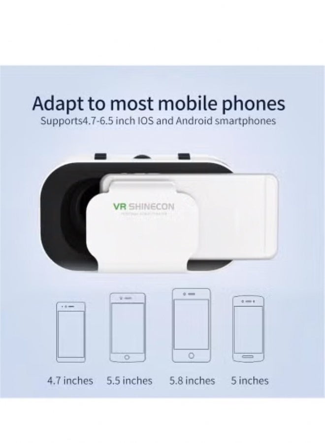 VR SHINECON VR Box 3D Glasses with Bluetooth Remote Control, VR Headset Compatible with iPhone & Android Phones 4.7-6.53 Inch, Immersive Virtual Reality for Movies, Games & Video - White - Image 3