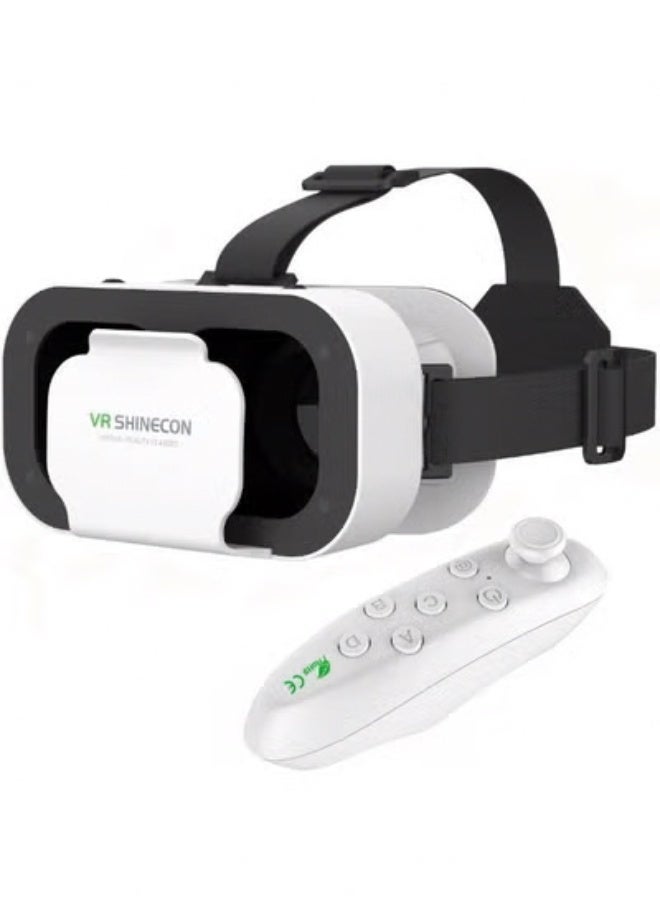VR SHINECON VR Box 3D Glasses with Bluetooth Remote Control, VR Headset Compatible with iPhone & Android Phones 4.7-6.53 Inch, Immersive Virtual Reality for Movies, Games & Video - White - Image 1