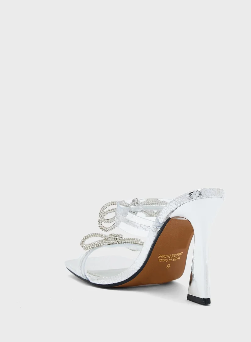 RIVER ISLAND Double Strap Bow Perspex Mule Sandals
