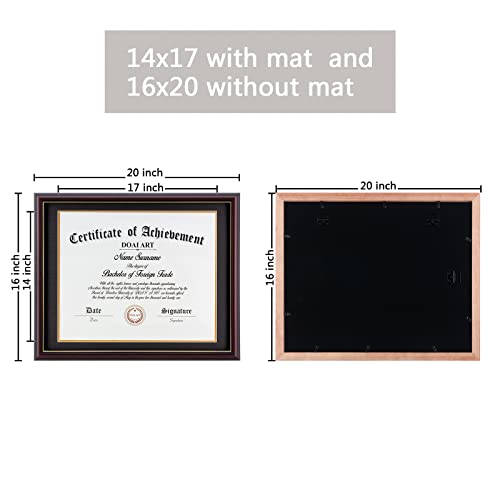 DOAI ART Diploma Frame 14 x 17 with Mat Solid Wood Display Document/Certificate 16x20 without Mat and Picture 17x14 with Black Over Gold Mat | Wall Hangers,New Zealand Cypress,HD Glass,Mahogany - Image 4