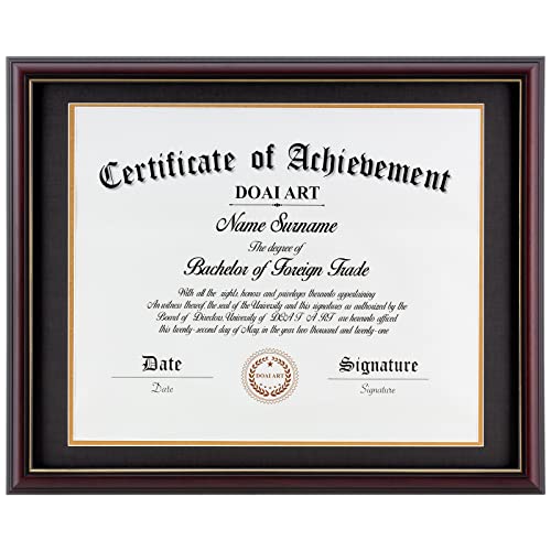 DOAI ART Diploma Frame 14 x 17 with Mat Solid Wood Display Document/Certificate 16x20 without Mat and Picture 17x14 with Black Over Gold Mat | Wall Hangers,New Zealand Cypress,HD Glass,Mahogany - Image 1